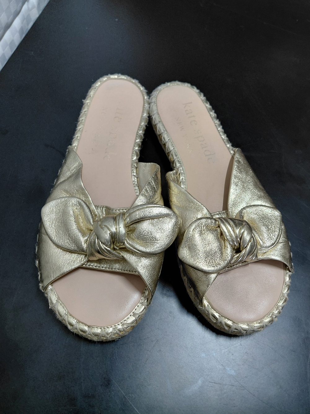 Kate Spade Gold Knot Espadrille Slide Sandals